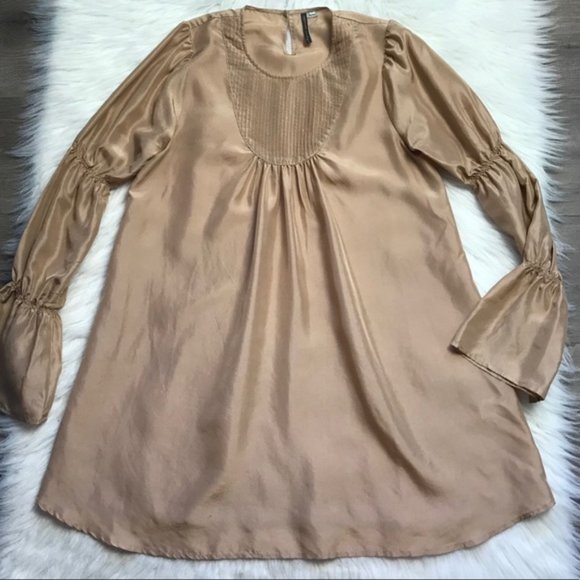 Anthropologie Dresses & Skirts - Anthropologie nude beige silk ruffled dress xs